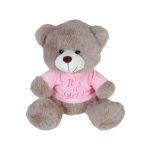 Much toys Αρκουδάκι 20cm Γκρί Μπλούζα Ρόζ ITS A GIRL